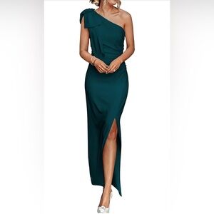 PRETTYGARDEN One Shoulder Long Formal Dresses Sleeveless Ruched Bodycon